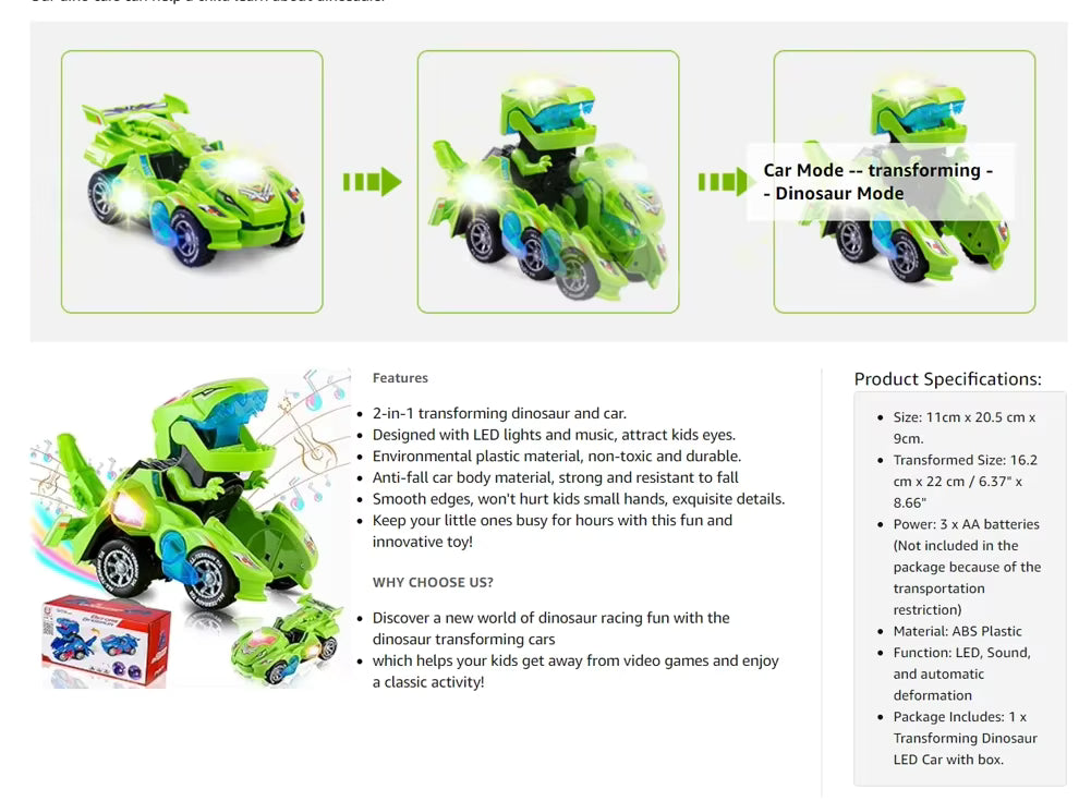Transforming Dino Car Toy